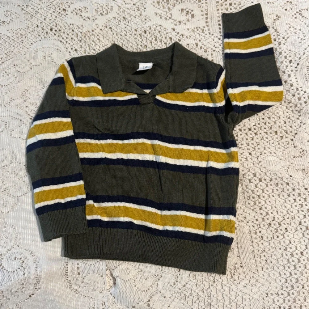 Baby GAP 18-24 Months Olive Green Striped Knit Polo Shirt Toddler Cotton